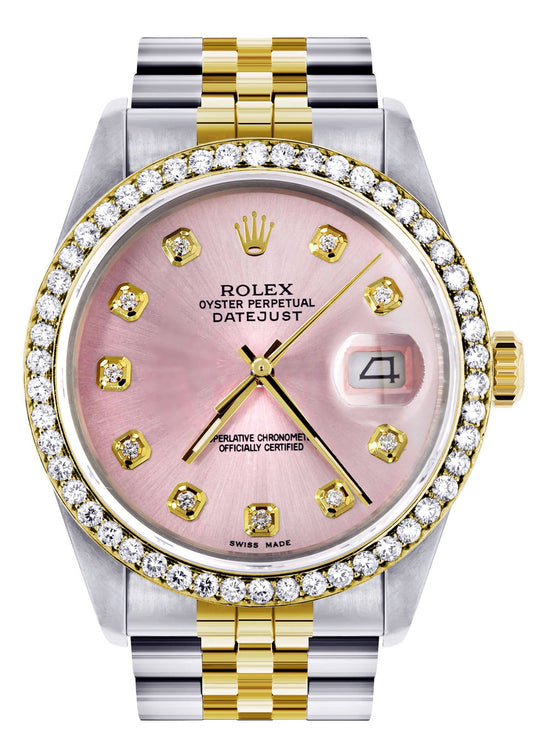 Gold Rolex Datejust Watch 16233 for Men | 36Mm | Pink Dial | Jubilee Band