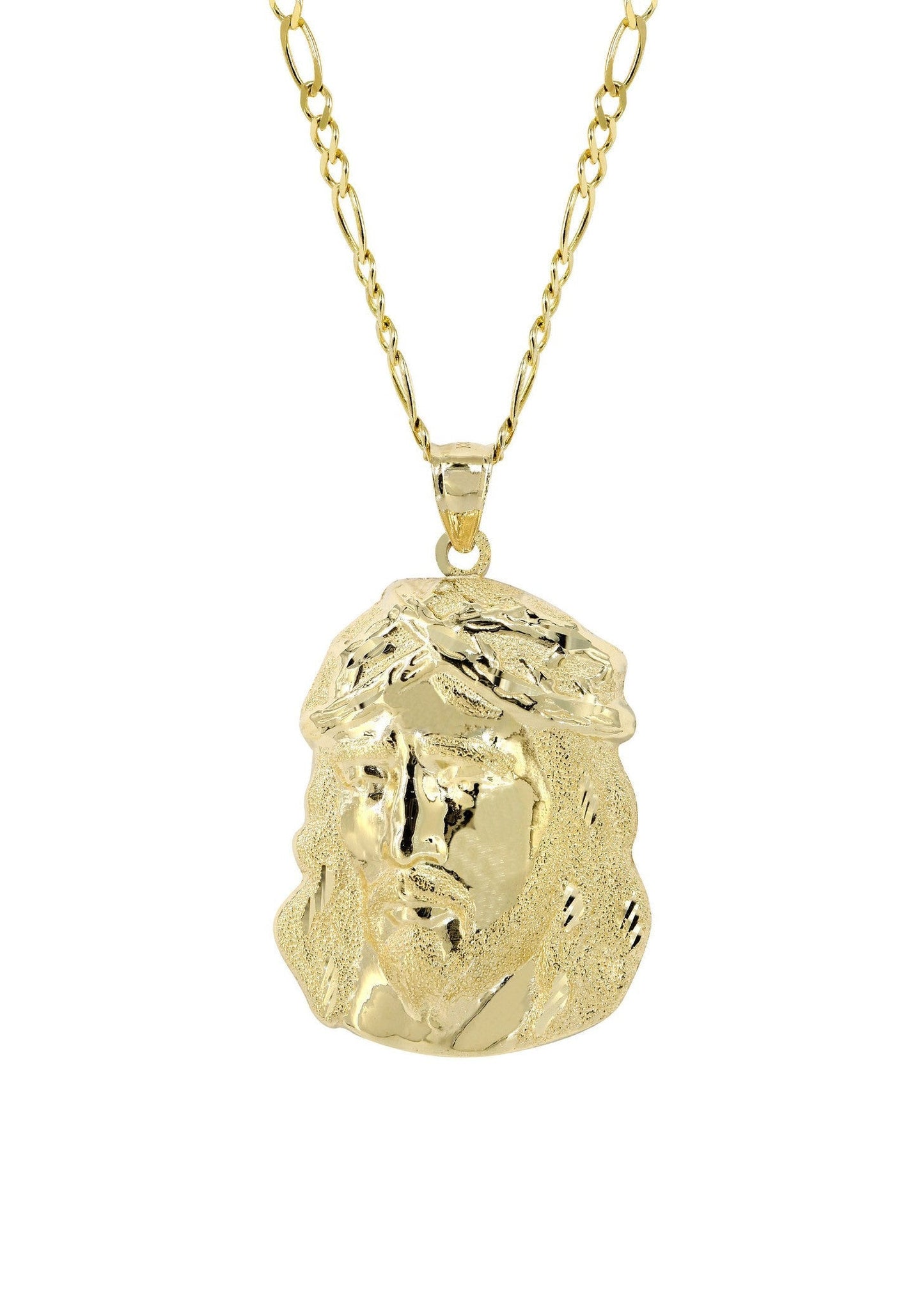10K Yellow Gold Figaro Chain & Jesus Piece Necklace