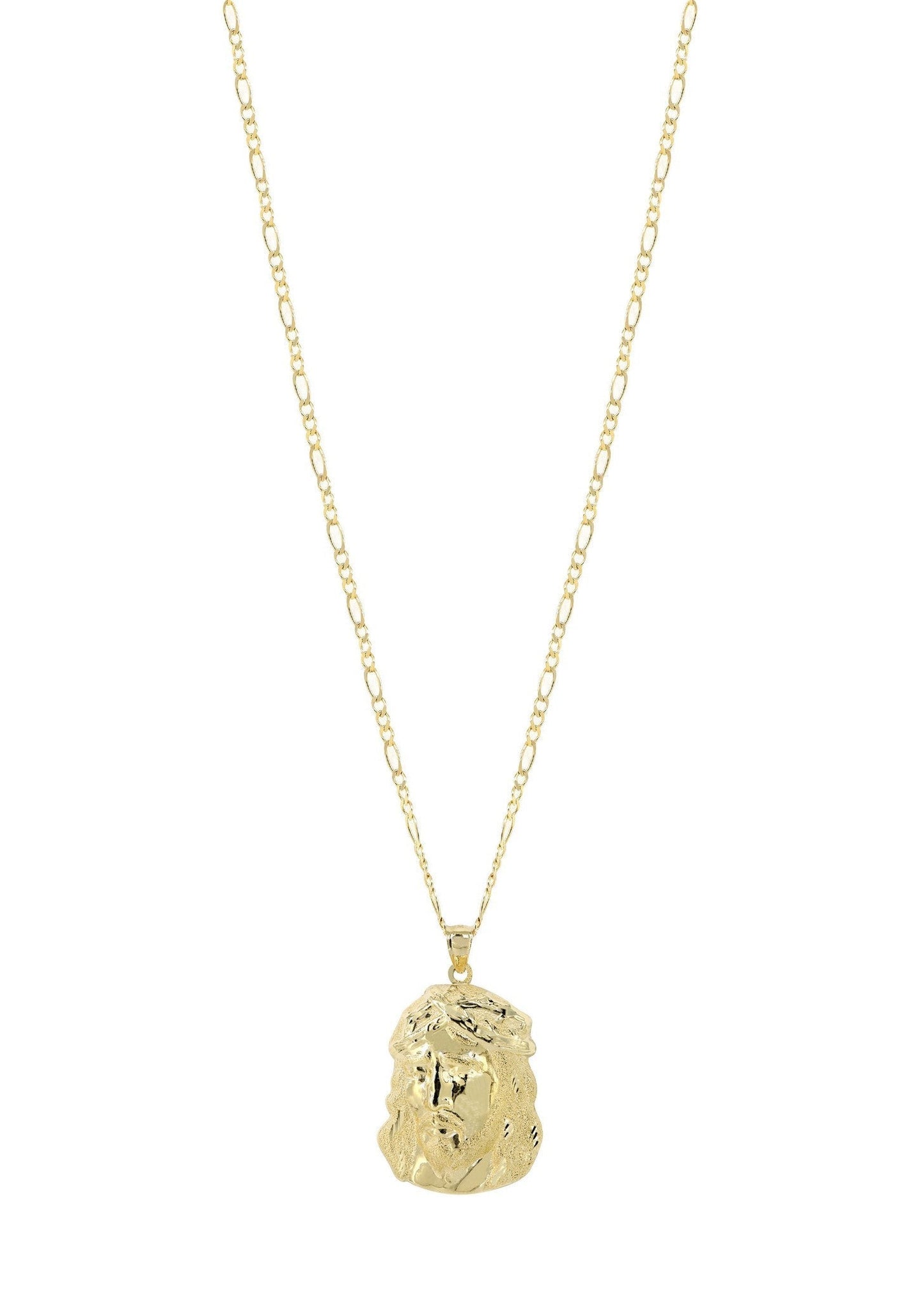 10K Yellow Gold Figaro Chain & Jesus Piece Necklace