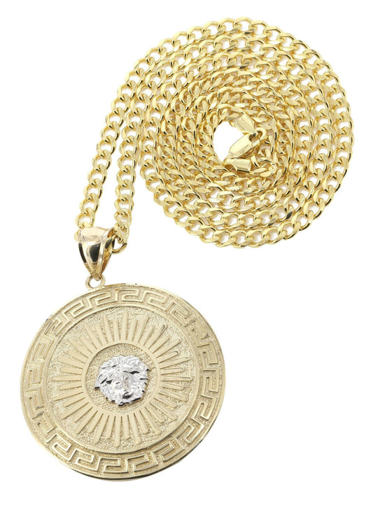10K Yellow Gold Cuban Chain & Versace Style Necklace