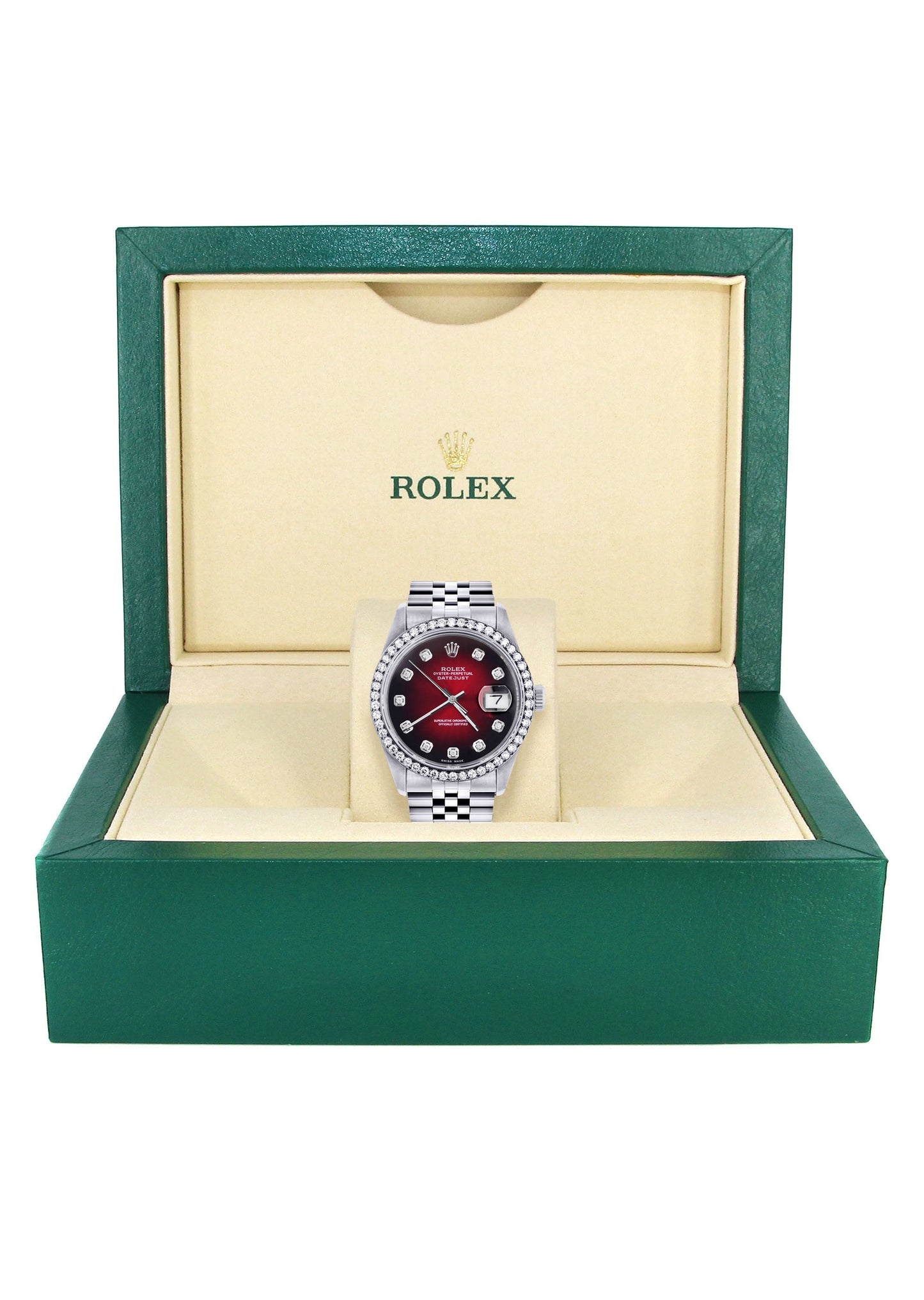 Rolex Datejust Watch | 16200 | 36MM | Red Dial | Jubilee Band | Stainless Steel