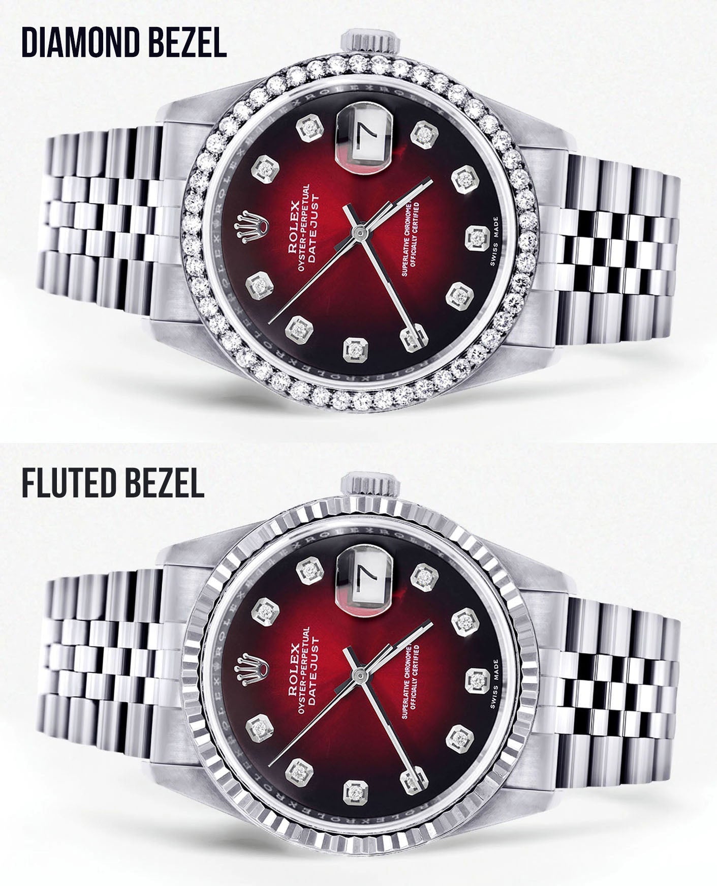Rolex Datejust Watch | 16200 | 36MM | Red Dial | Jubilee Band | Stainless Steel