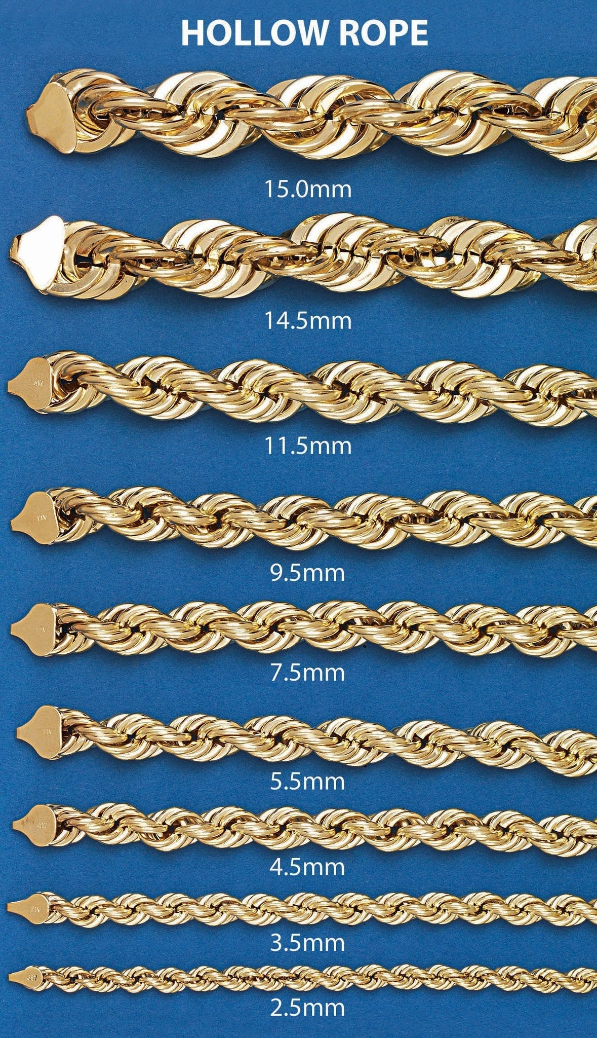 10k Yellow Hollow Rope Chain