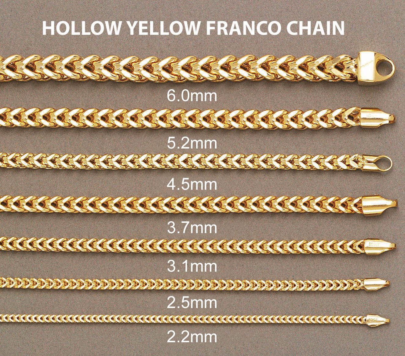 10k Yellow Hollow Franco Chain