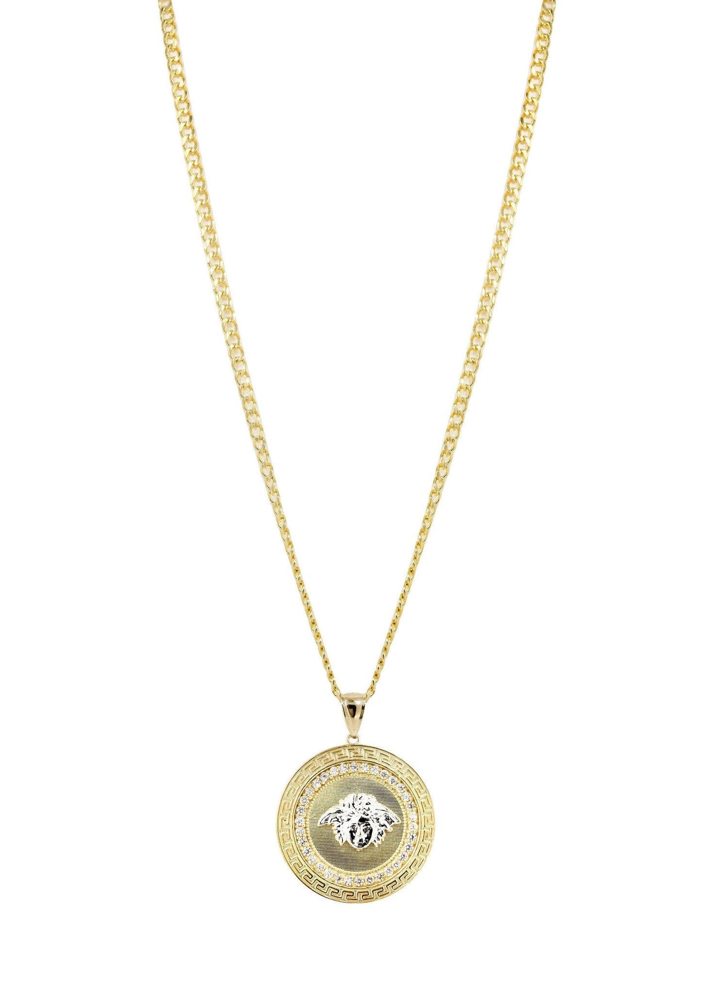 10K Yellow Gold Cuban Chain & Versace Style Necklace