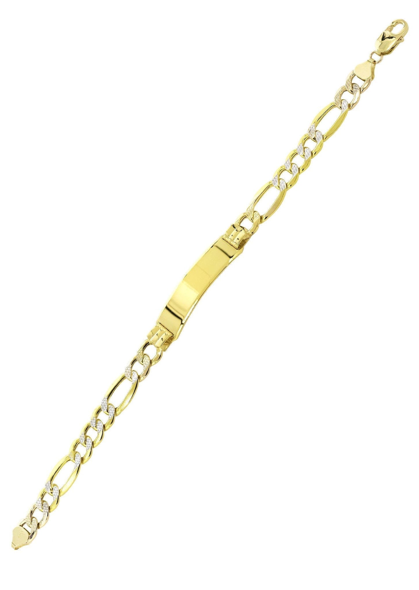 10k Yellow Hollow ID Pave Figaro Bracelet