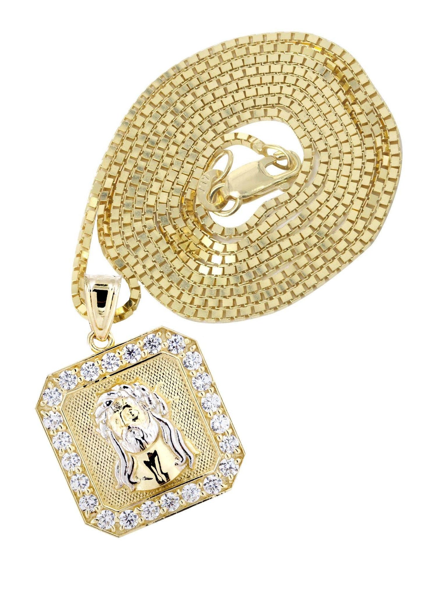 10K Yellow Gold Box Chain & Jesus Piece Necklace