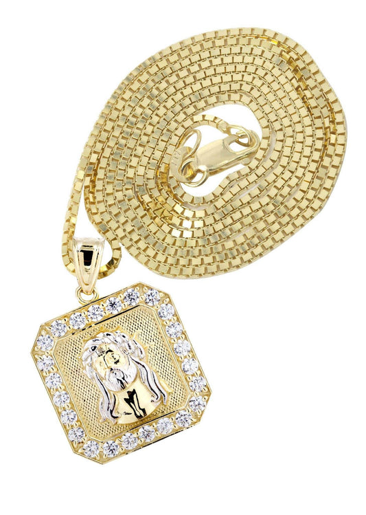 10K Yellow Gold Box Chain & Jesus Piece Necklace